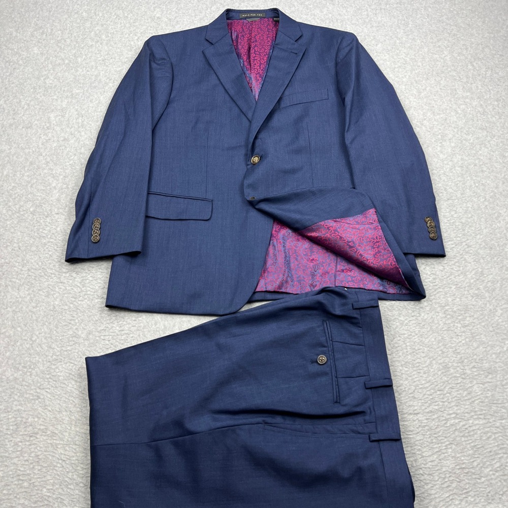 Indochino‎ Suit Mens 42* Blue Wool Two-Button Paisley Lined Newbury Tailored Set